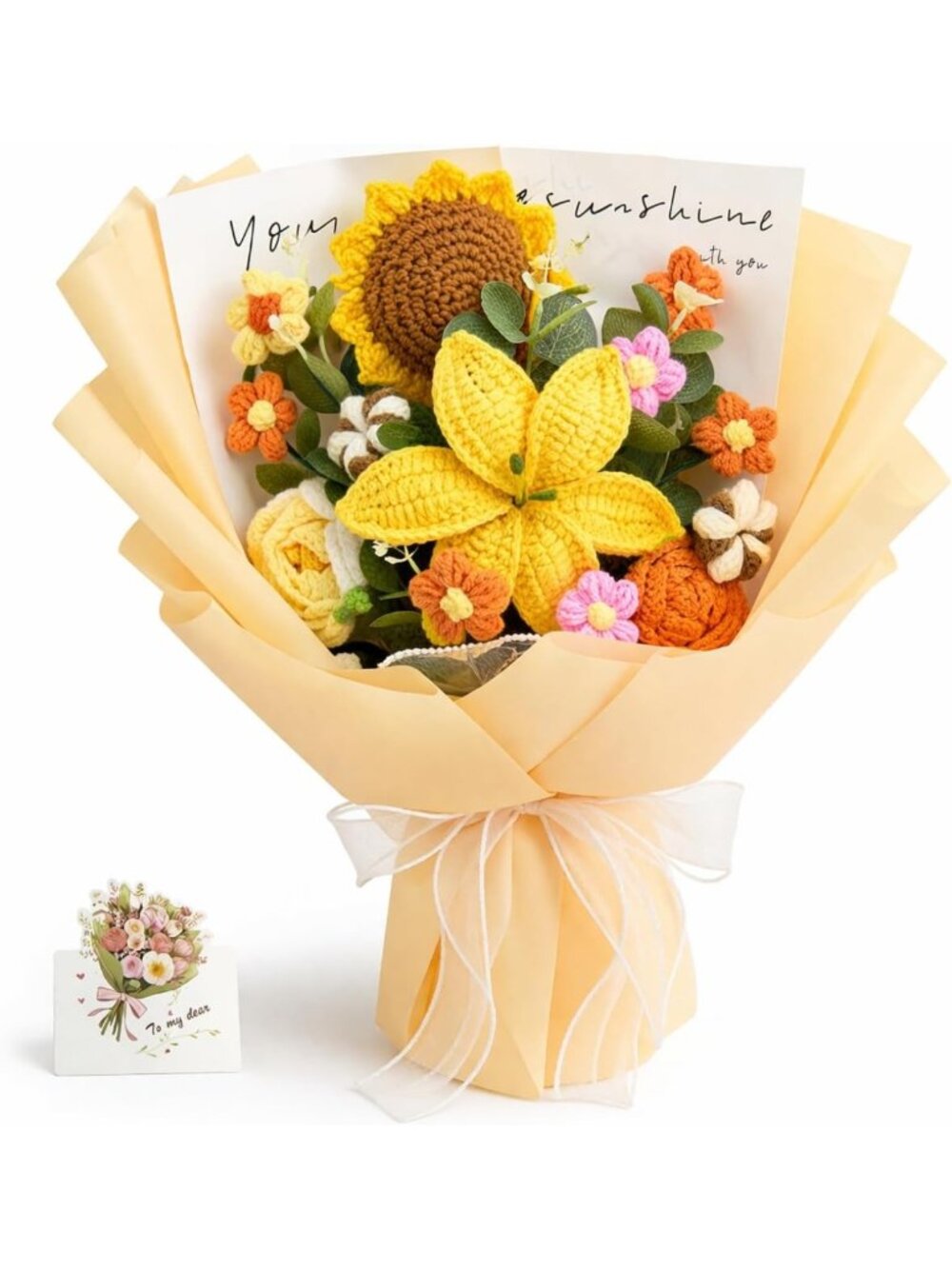 Handmade Crochet Flower Bouquet | Knitted Lily & Sunflower Decor, Gift Idea